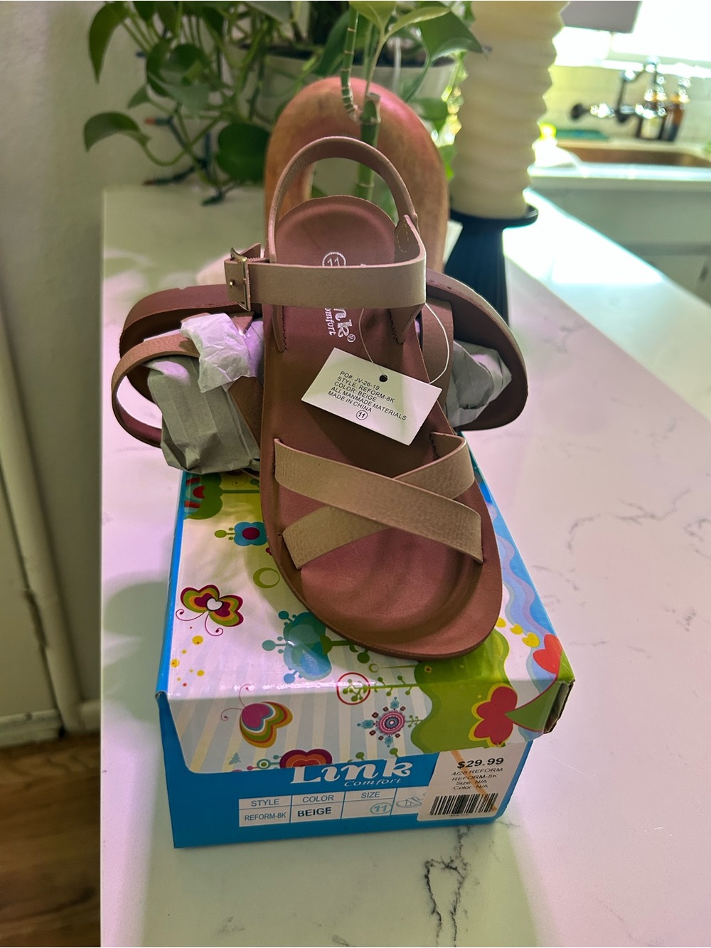 Link Kids Beige and Tan Strappy Comfort Sandals